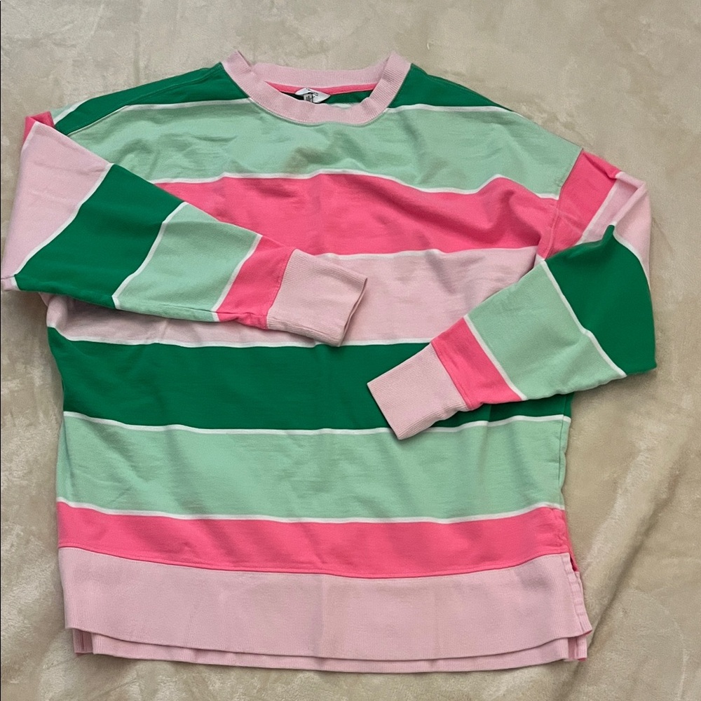 Crown & Ivy Pink and Green Knit Pullover Sz L